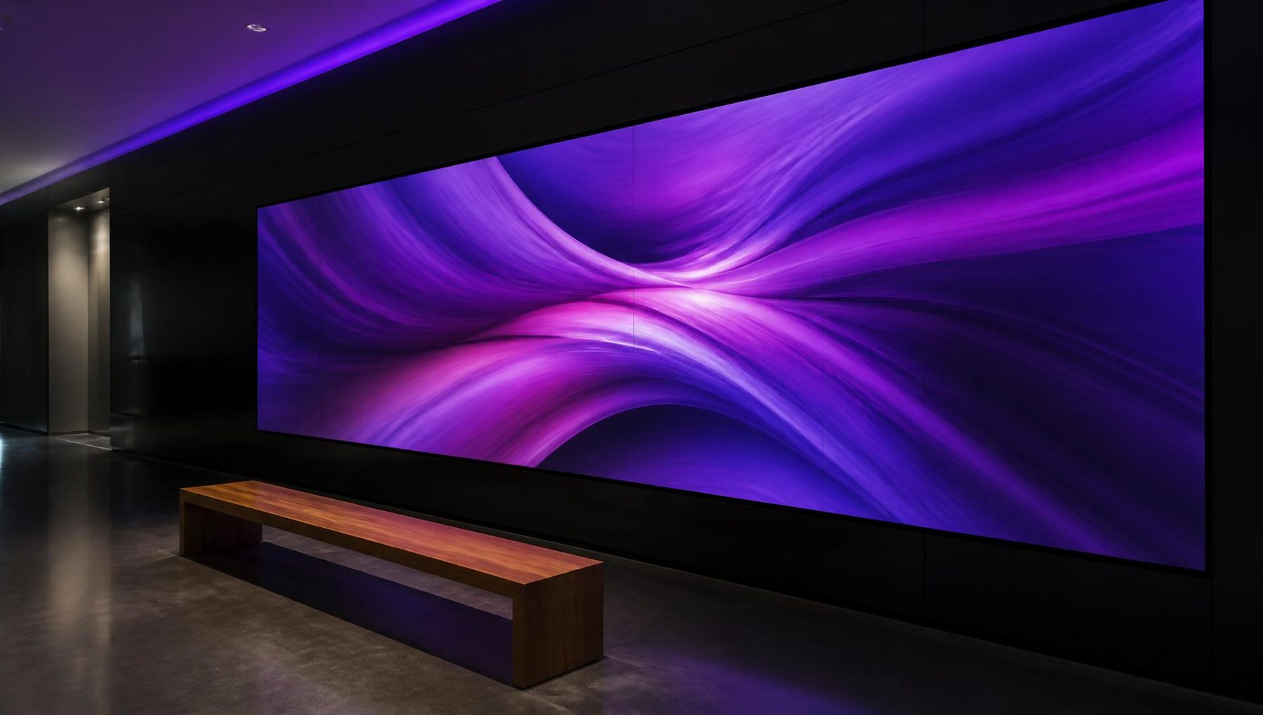 Illustrative render of the proposed digital Founders’ Wall display screen showing supporter names in the atrium
